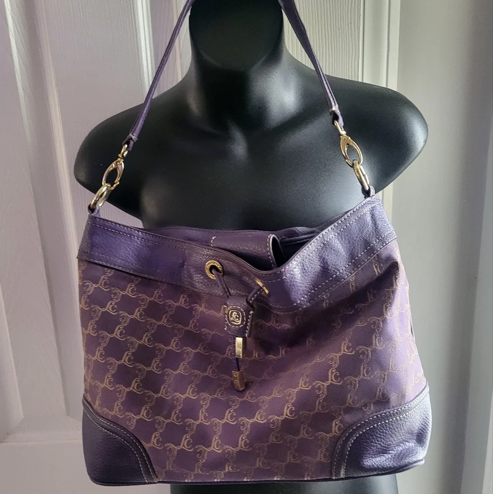 Liz Claiborne women's handbag purple and gold chainlink satchel - Picture 14 of 14